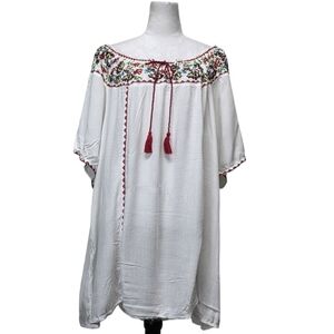 Greater Good White Embroidered Top Red Tie Straps Size See Measurements